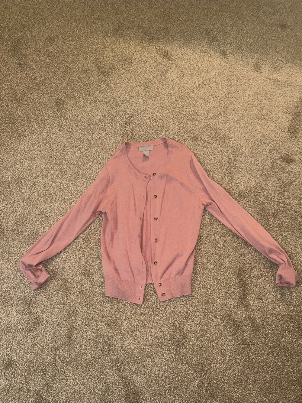 H&M Dusty Pink Button-Front Crewneck Cardigan
